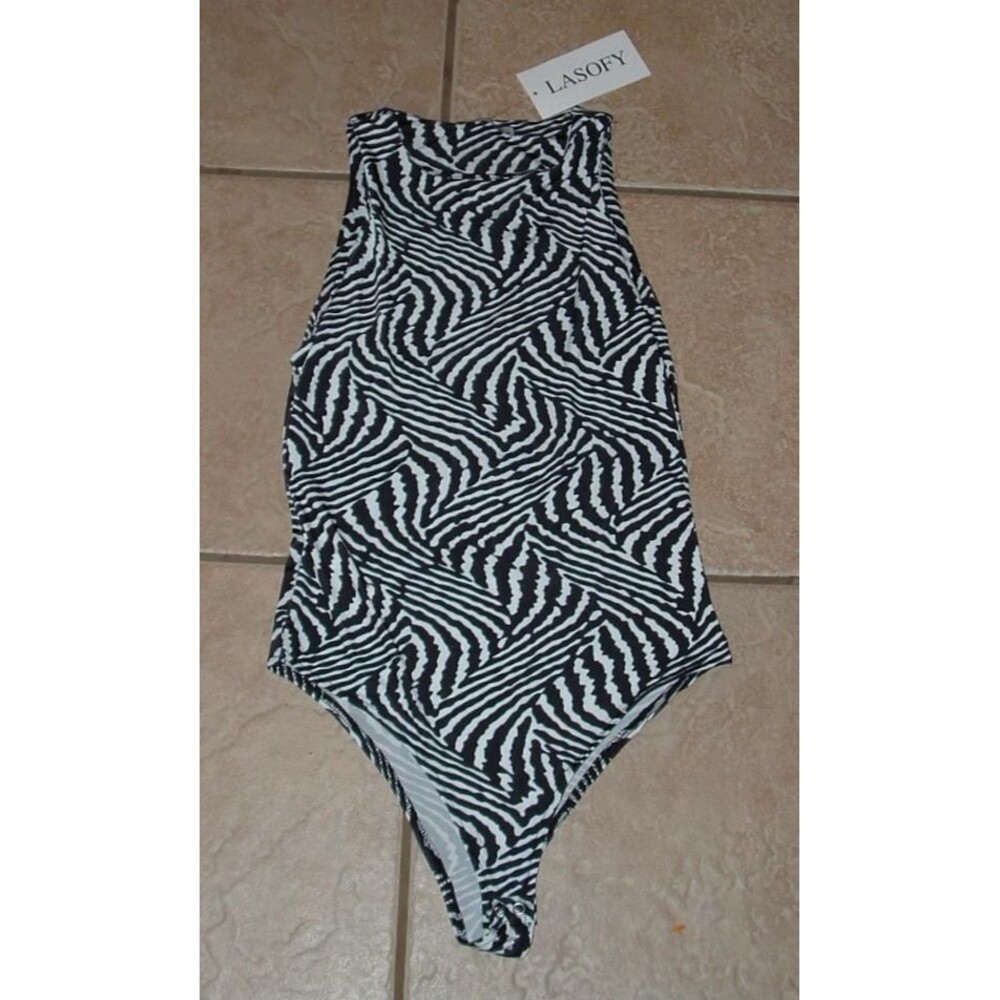 NEW NWT Black Print Sz Jr Medium Stretchy Sleeveless Fitted Bodysuit LASOFY